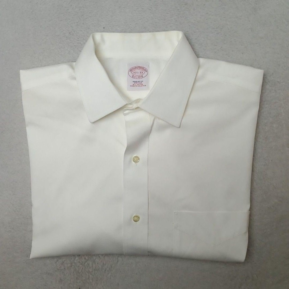 Brooks Brothers Shirt Mens 15.5 33 White Non-Iron Button-Up Point Collar Pocket